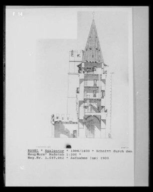 Basel, Schnitt durch den Hauptturm des Spalentors