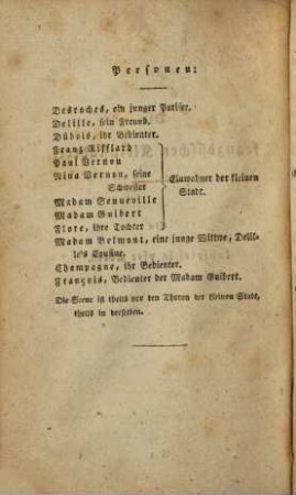 Die französischen Kleinstädter : ein Lustspiel in vier Akten