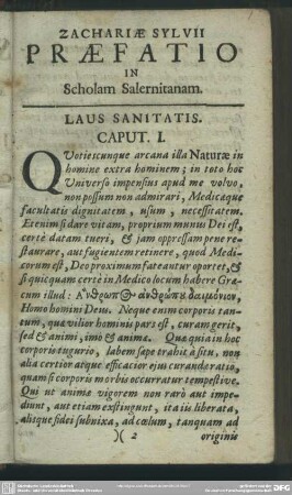 Zachariae Sylvii Praefatio In Scholam Salernitanam