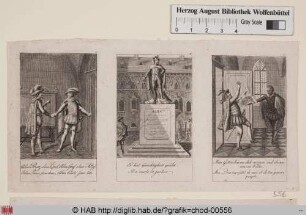 Links: Adieu Prinz ohne Land, adieu Graf ohne Kopf; mitte: Er hat Gerechtigkeit geübt; rechts: Mein Gott erbarme dich meiner und deines armen Volks