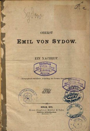 Oberst Emil von Sydow : ein Nachruf