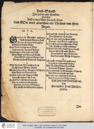 Trost-Schrift. Im Leben und Sterben.