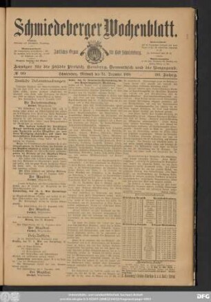 Schmiedeberger Wochenblatt, No 99 Schmiedeberg, Mittwoch den 14. Dezember 1898