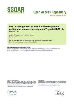 Pas de changement en vue: Le développement politique et socio-économique du Togo (2017-2019)