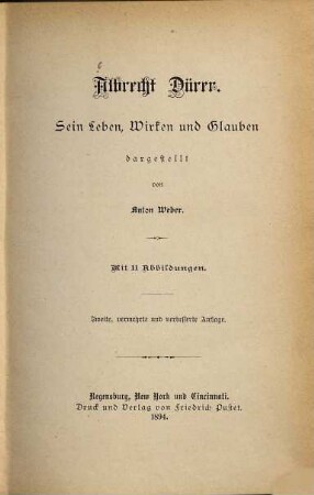 Albrecht Dürer : sein Leben, Wirken und Glauben