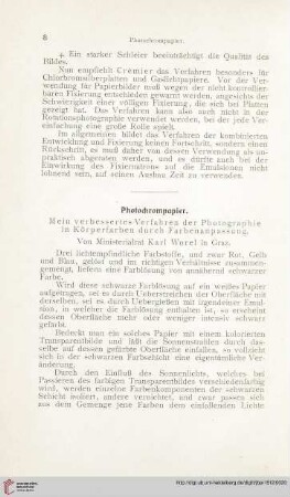 Photochrompapier : Mein verbessertes Verfahren der Photographie in Körperfarben durch Farbenanpassung