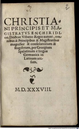 Christiani Principis Et Magistratus Enchiridion