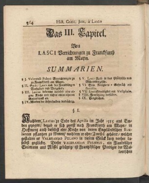 Das III. Capitel. Von Lasci Verrichtungen zu Franckfurth am Mayn