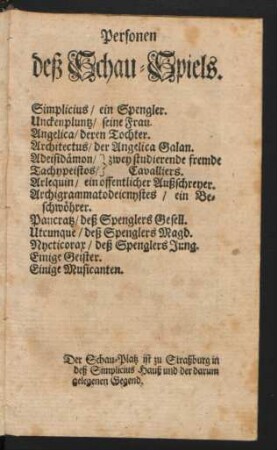 Personen deß Schau-Spiels.