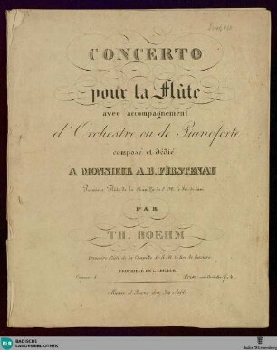 Concerto pour la flute avec accompagnement d'Orchestre ou de Pianoforte : oeuvre 1