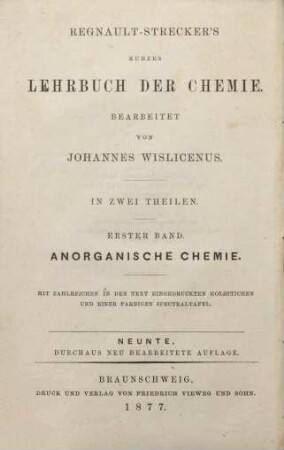 Regnault - Strecker's kurzes Lehrbuch der Chemie, 1. Anorganische Chemie