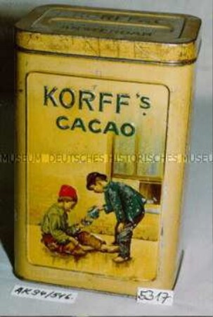 Blechdose für "KORFF's CACAO F. KORFF UND CO. CACAOFABRIKANTEN AMSTERDAM"