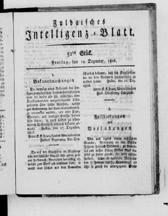 51tes Stück, Ausgabe vom 19. Dezember 1806