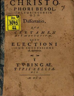 Dissertatio qua certamen praerogativae, quod electioni cum successione est, decernitur
