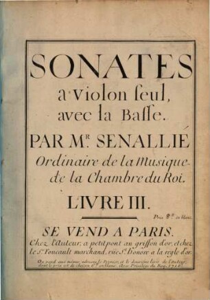 Sonates à violon seul, avec la basse, livre III