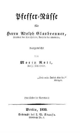 Pfeffer-Nüsse für Herrn Adolph Glasbrenner