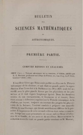 Première Partie. Comtes Rendus et Analyses.