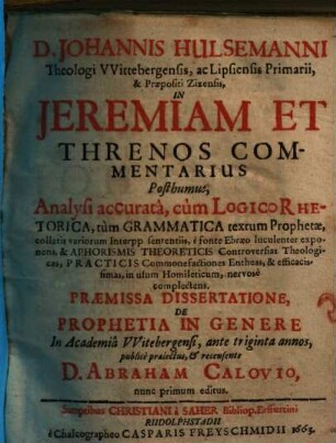 In Ieremiam et Threnos commentarius posthumus