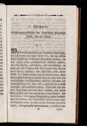 I. Abschnitt. Entstehungsgeschichte der Kantischen Vernunftkritik, und ihr Zweck.