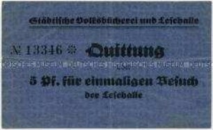 Quittung der städtischen Volksbücherei und Lesehalle