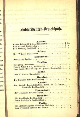 Subscribenten-Verzeichniß.