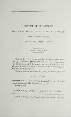 Condizione geometrica per la realità dei punti e delle tangenti comuni a due coniche.