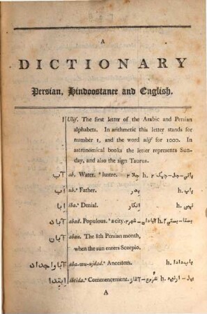 A dictionary persian, hindoostanee and english : including synonyma. 1
