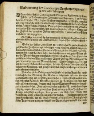 Verdammung des Concilii von Constantz derjenigen so diese Lehre behaupten.