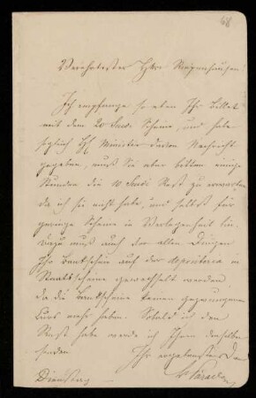 Briefe von Br. [?] Para[...] an Johannes Riepenhausen, Ohne Ort, 1841