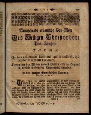277-296, Neunzehende erbauliche Lob-Rede Des Heiligen Christophori Blut-Zeugen.