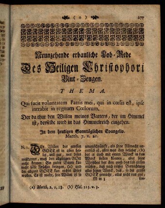 277-296, Neunzehende erbauliche Lob-Rede Des Heiligen Christophori Blut-Zeugen.