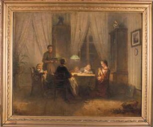 Familie unter der Lampe