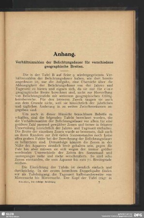 Verhältniszahlen der Belichtungsdauer für verschiedene geographische Breiten