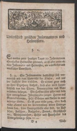 [I.] Unterschied zwischen Informatoren und Hofmeistern [§. 1.-2.]