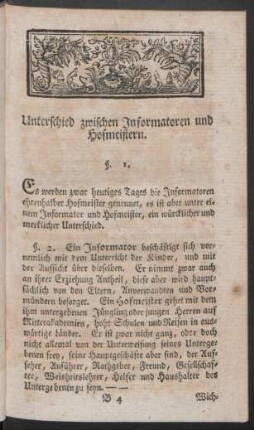 [I.] Unterschied zwischen Informatoren und Hofmeistern [§. 1.-2.]