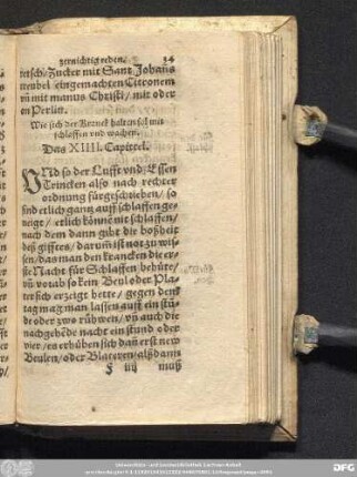 Wie sich der Kranck halten sol mit schlaffen nud wachen. Das XIIII. Capittel.