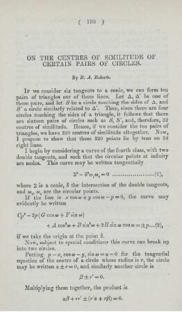 On the centres of similitude of certain pairs of circles.