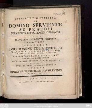 Dissertatio Ivridica De Domino Serviente Ad Praedii Servientis Refectionem Obligato