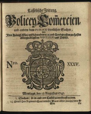 Nro. XXXV, Montags, den 28. Augustus 1741