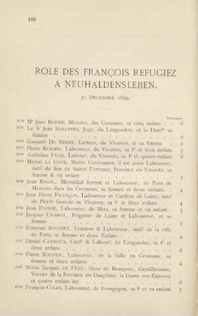 Role des françois refugiez à Neuhaldensleben. 31 décembre 1699