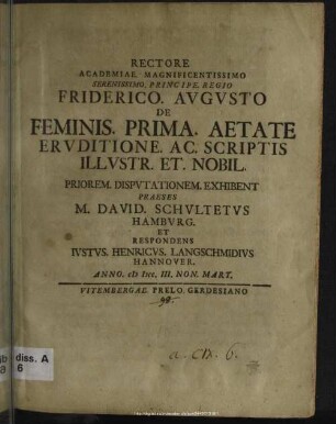 1: De feminis prima aetate eruditione ac scriptis illustr. et nobil.