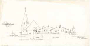 Gsaenger, Gustav; Hirschegg / Kleinwalsertal (Österreich); Ev. Kreuz Kirche - Erweiterung u. Klostergebäude, Nordwestseite (Ansicht)