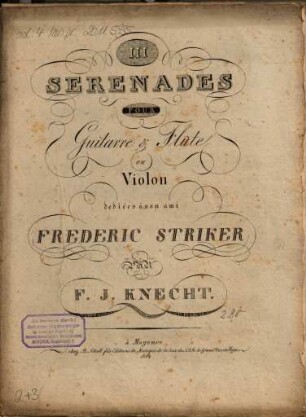 III sérénades pour guitarre & flûte ou violon : oeuv. III