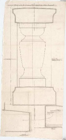 Hildebrand, Adolf von; Berlin - Grunewald; Doggenbrunnen für Robert von Mendelssohn - viereckiger Baluster zu dem Doggenbrunnen (Ansicht m. Schnitt, Details)