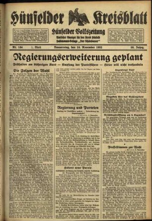 Erste Ausgabe vom Donnerstag, den 10. November 1932.