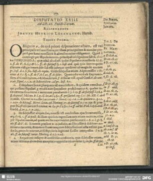 Disputatio XXIII. Ad Lib. 46. Pandectarum. Respondente Joanne Henrico Lünzmanno, Hamb.