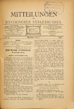 Mitteilungen des Bayerischen Sängerbundes. 1892