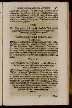 Von Anzeigung, so sich auff sonderliche Missethaten ziehen, unnd ist ein jeder Articul zu redlicher Anzeigung derselben Missethat genugsam, und darauff peinlich zu fragen.