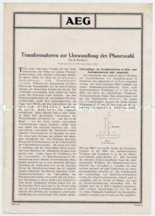 Transformatoren zur Umwandlung der Phasenzahl. (O) Sonderdruck aus der AEG-Zeitung Heft 2, 1926