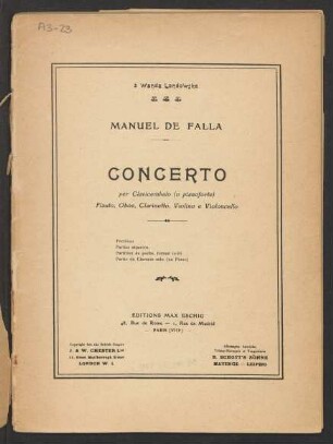 Concerto per clavicembalo (o pianoforte), flauto, oboe, clarinetto, violino e violoncello